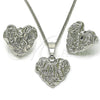 Juego de Arete y Dije de Adulto 10.163.0025 Rodio Laminado, Diseño de Corazón, Pulido, Rodinado