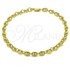 Tobillera Elegante 03.213.0234.10 Oro Laminado, Diseño de Puff Mariner, Pulido, Tono Dorado (Grosor 05.8 MM, 10 Pulgadas de Largo)