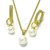 Juego de Arete y Dije de Adulto 10.213.0024 Oro Laminado, Diseño de Bola y Torcido, con Marfil Madre Perla, Diamantado, Tono Dorado