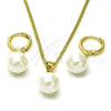 Juego de Arete y Dije de Adulto 10.213.0025 Oro Laminado, Diseño de Bola, con Marfil Madre Perla, Pulido, Tono Dorado