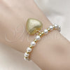 Pulsera Elegante 03.341.0229.07 Oro Laminado, Diseño de Corazón y Bola, con Marfil Perla, Mate, Tono Dorado (06 MM Thickness, 7 Inches Length)