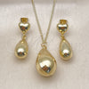 Juego de Arete y Dije de Adulto 10.341.0010 Oro Laminado, Diseño de Gota y Hueco, Pulido, Tono Dorado