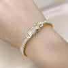 Pulsera Elegante 03.411.0027.07 Oro Laminado, Diseño de San Judas y Baguette, con Blanca Micro Pave, Pulido, Tono Dorado (06 MM Thickness, 7 Inches Length)