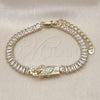 Pulsera Elegante 03.411.0027.07 Oro Laminado, Diseño de San Judas y Baguette, con Blanca Micro Pave, Pulido, Tono Dorado (06 MM Thickness, 7 Inches Length)