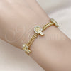 Pulsera Elegante 03.411.0046.07 Oro Laminado, Diseño de San Judas y Bismarco, con Blanca Micro Pave, Pulido, Tono Dorado (05 MM Thickness, 7 Inches Length)