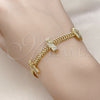 Pulsera Elegante 03.411.0047.07 Oro Laminado, Diseño de San Judas y Bismarco, con Blanca Micro Pave, Pulido, Tono Dorado (05 MM Thickness, 7 Inches Length)