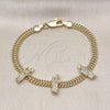 Pulsera Elegante 03.411.0047.07 Oro Laminado, Diseño de San Judas y Bismarco, con Blanca Micro Pave, Pulido, Tono Dorado (05 MM Thickness, 7 Inches Length)