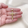 Dije Religioso 05.342.0215 Oro Laminado, Diseño de Cruz y Crucifijo, con Blanca Micro Pave, Pulido, Tono Dorado