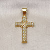 Dije Religioso 05.342.0216 Oro Laminado, Diseño de Cruz, con Blanca Zirconia Cubica, Pulido, Tono Dorado