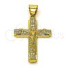Dije Religioso 05.342.0217 Oro Laminado, Diseño de Cruz y Crucifijo, con Blanca Micro Pave, Pulido, Tono Dorado