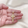 Dije Religioso 05.342.0218 Oro Laminado, Diseño de Cruz y Crucifijo, con Blanca Micro Pave, Pulido, Tono Dorado
