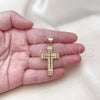 Dije Religioso 05.342.0221 Oro Laminado, Diseño de Cruz, con Blanca Micro Pave, Pulido, Tono Dorado
