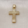 Dije Religioso 05.342.0221 Oro Laminado, Diseño de Cruz, con Blanca Micro Pave, Pulido, Tono Dorado