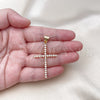 Dije Religioso 05.342.0222 Oro Laminado, Diseño de Cruz, con Blanca Zirconia Cubica, Pulido, Tono Dorado