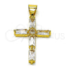 Dije Religioso 05.342.0225 Oro Laminado, Diseño de Cruz, con Blanca Zirconia Cubica, Pulido, Tono Dorado