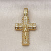Dije Religioso 05.342.0230 Oro Laminado, Diseño de Crucifijo y Cruz, con Blanca Micro Pave, Pulido, Tono Dorado
