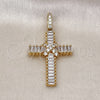 Dije Religioso 05.342.0232 Oro Laminado, Diseño de Cruz y Baguette, con Blanca Zirconia Cubica, Pulido, Tono Dorado