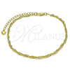 Tobillera Básica 03.213.0296.09 Oro Laminado, Diseño de Singapore, Diamantado, Tono Dorado (Grosor 03 MM, 9 Pulgadas de Largo)