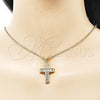 Dije Religioso 05.341.0098 Oro Laminado, Diseño de Cruz y Baguette, con Blanca Zirconia Cubica, Pulido, Tono Dorado