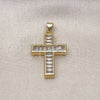 Dije Religioso 05.341.0098 Oro Laminado, Diseño de Cruz y Baguette, con Blanca Zirconia Cubica, Pulido, Tono Dorado