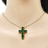 Dije Religioso 05.341.0100.1 Oro Laminado, Diseño de Cruz, con Verde Zirconia Cubica, Pulido, Tono Dorado