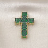 Dije Religioso 05.341.0100.1 Oro Laminado, Diseño de Cruz, con Verde Zirconia Cubica, Pulido, Tono Dorado