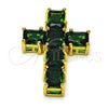 Dije Religioso 05.341.0100.1 Oro Laminado, Diseño de Cruz, con Verde Zirconia Cubica, Pulido, Tono Dorado