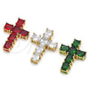 Dije Religioso 05.341.0100.1 Oro Laminado, Diseño de Cruz, con Verde Zirconia Cubica, Pulido, Tono Dorado