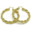 Argolla Grande 02.170.0482.60 Oro Laminado, Diseño de Torcido y Hueco, Diamantado, Tono Dorado