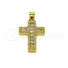 Dije Elegante 05.341.0103.2 Oro Laminado, Diseño de Cruz, con Zirconia Cubica Blanca y Micro Pave Blanca, Pulido, Tono Dorado