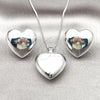 Juego de Arete y Dije de Adulto 10.195.0071.1 Rodio Laminado, Diseño de Corazón y Hueco, Pulido, Rodinado