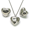 Juego de Arete y Dije de Adulto 10.195.0071.1 Rodio Laminado, Diseño de Corazón y Hueco, Pulido, Rodinado