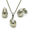 Juego de Arete y Dije de Adulto 10.163.0013.1 Rodio Laminado, Diseño de Gota y Hueco, Pulido, Rodinado