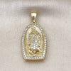 Dije Religioso 05.411.0071 Oro Laminado, Diseño de Guadalupe, con Blanca Zirconia Cubica, Pulido, Tono Dorado