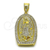 Dije Religioso 05.411.0071 Oro Laminado, Diseño de Guadalupe, con Blanca Zirconia Cubica, Pulido, Tono Dorado