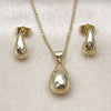 Juego de Arete y Dije de Adulto 10.156.0492 Oro Laminado, Diseño de Gota, con Zirconia Cubica Blanca, Pulido, Tono Dorado