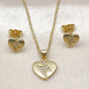 Juego de Arete y Dije de Adulto 10.156.0494 Oro Laminado, Diseño de Corazón, con Blanca Zirconia Cubica, Pulido, Tono Dorado