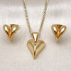 Juego de Arete y Dije de Adulto 10.342.0197 Oro Laminado, Diseño de Corazón, Pulido, Tono Dorado