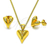Juego de Arete y Dije de Adulto 10.342.0197 Oro Laminado, Diseño de Corazón, Pulido, Tono Dorado