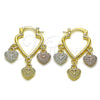 Argolla Pequeña 02.170.0492.20 Oro Laminado, Diseño de Corazón, Diamantado, Tres Tonos