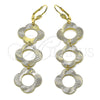 Arete Largo 5.093.006.1 Oro Laminado, Diseño de Trébol de Cuatro Hojas, Diamantado, Tono Dorado
