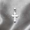 Dije Religioso 05.392.0100 Plata Rodinada, Diseño de Cruz, Pulido, Tono Plateado