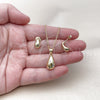 Juego de Arete y Dije de Adulto 10.156.0502 Oro Laminado, Diseño de Gota, con Blanca Zirconia Cubica, Pulido, Tono Dorado