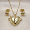 Juego de Arete y Dije de Adulto 10.156.0503 Oro Laminado, Diseño de Corazón, Pulido, Tono Dorado