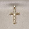 Dije Religioso 05.63.1168 Oro Laminado, Diseño de Cruz y Crucifijo, Pulido, Tono Dorado