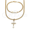 Collar y Pulsera 06.63.0274 Oro Laminado, Diseño de Crucifijo y Miami Cubana, Pulido, Tono Dorado