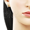 Arete Dormilona 02.411.0071 Oro Laminado, Diseño de Cruz, con Blanca Micro Pave, Pulido, Tono Dorado