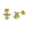 Arete Dormilona 02.411.0075 Oro Laminado, Diseño de Avión, con Blanca Micro Pave, Pulido, Tono Dorado