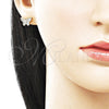 Arete Dormilona 02.411.0077 Oro Laminado, Diseño de Mariposa, con Blanca Micro Pave, Pulido, Tono Dorado