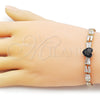 Pulsera Elegante 03.283.0304.5.07 Oro Laminado, Diseño de Corazón y Baguette, con Negro and Blanca Zirconia Cubica, Pulido, Tono Dorado (05 MM Thickness, 7 Inches Length)